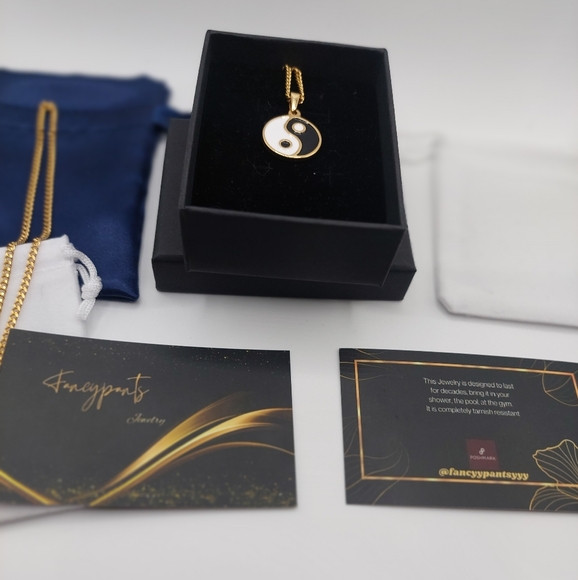 18K Gold Plated Yin ☯️ & Yang Pendant with 18K Gold Plated Miami Cuban Link - Picture 4 of 12